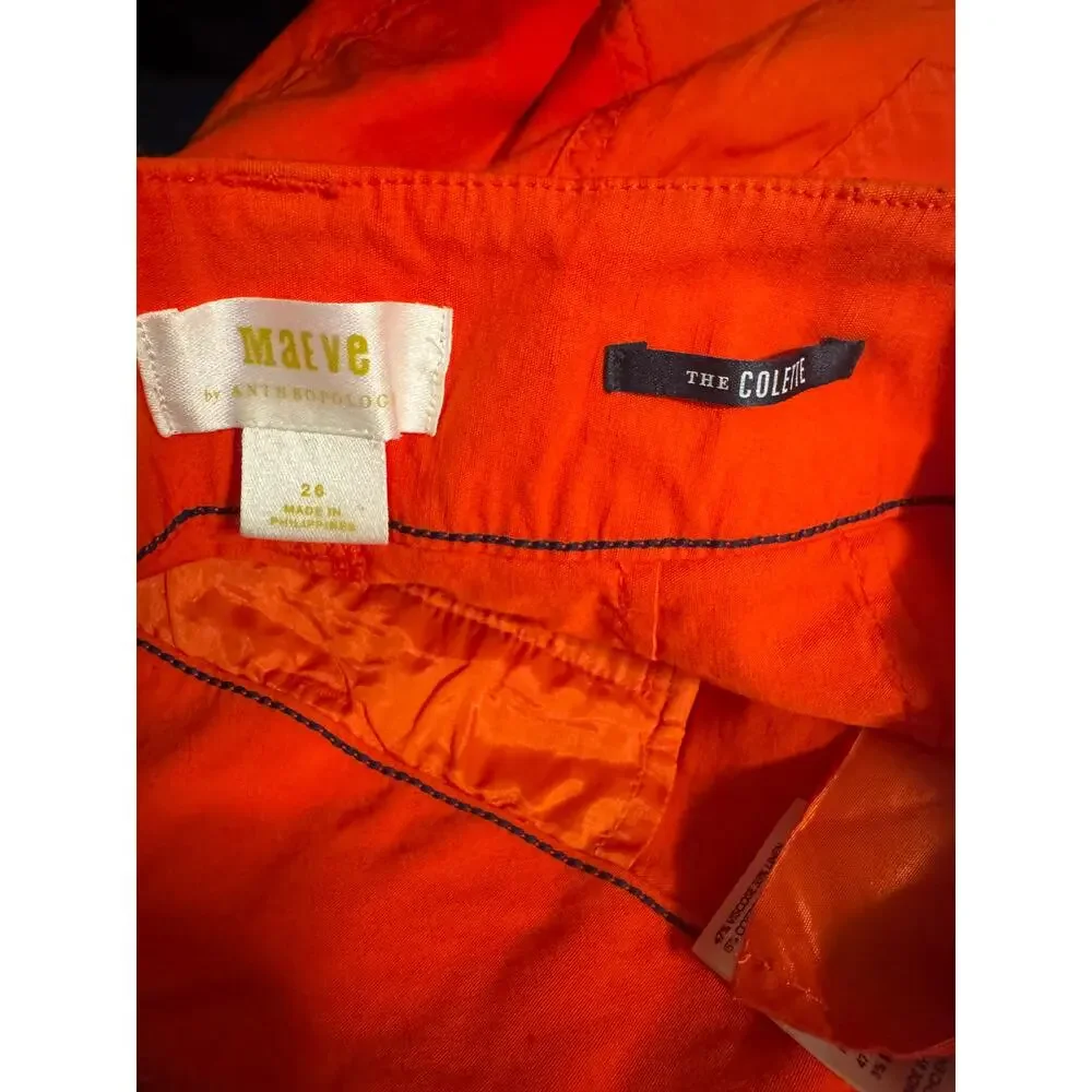 Maeve Anthropologie Colette Pants Orange Wide Leg Cropped Linen Blend Size 26 - Picture 4 of 6